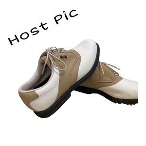 ✨FOOTJOY DryJoys Golf Shoes- Womens Size 6.5 White Tan Leather Soft cleats 99158